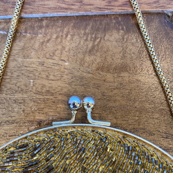 Vintage Kiss Lock‎ Elegant Gold Beaded Clutch Bag Purse Party Event Evening - Picture 3 of 12